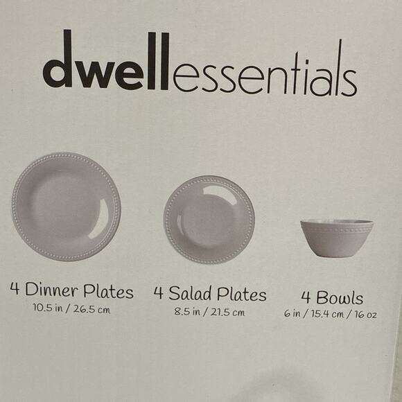 Boxed Set of 12 BEADED CLASSIC White Melamine Dinnerware Plates Bowls NEW - Picture 6 of 7